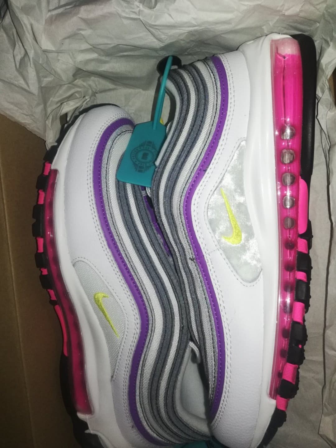 Nike Air Max 97 White Dynamic Yellow Violet — Aurora-Green Black - photo of buyer Лера