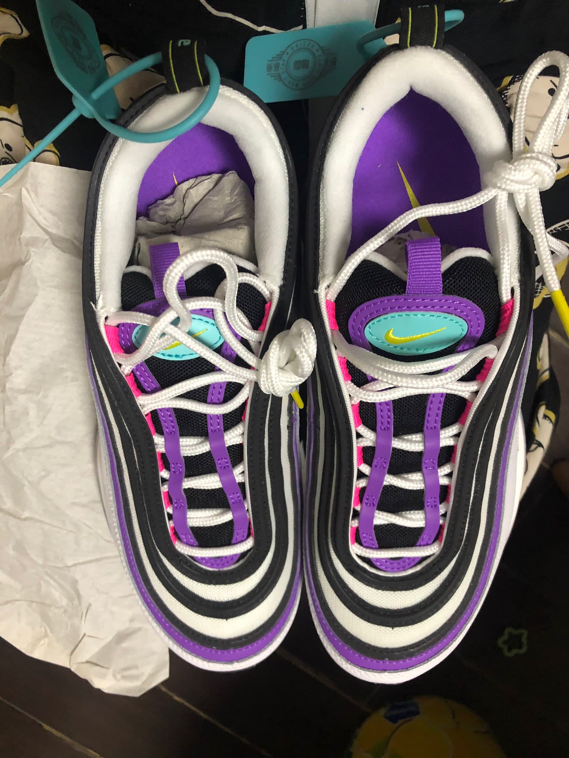 Nike Air Max 97 White Dynamic Yellow Violet — Aurora-Green Black - photo of buyer Борис