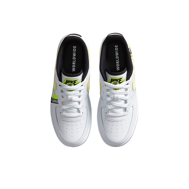 Nike Air Force 1 Low Worldwide White Barely Volt (GS) - rear view