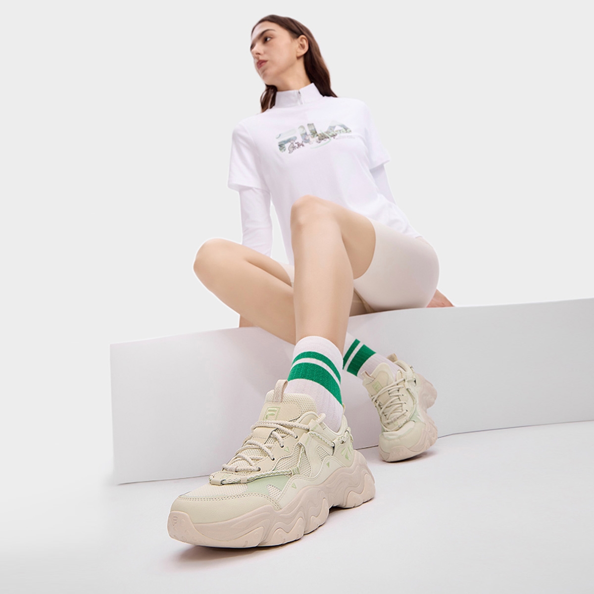 FILA FLUID 5 Cat Paw Shoes 5.0 Antique White/Pistachio Yellow - подошва