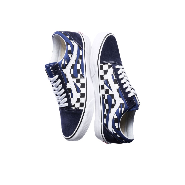 Vans Old Skool Checker Flame Blue Blue-Checker True-White - вид спереди