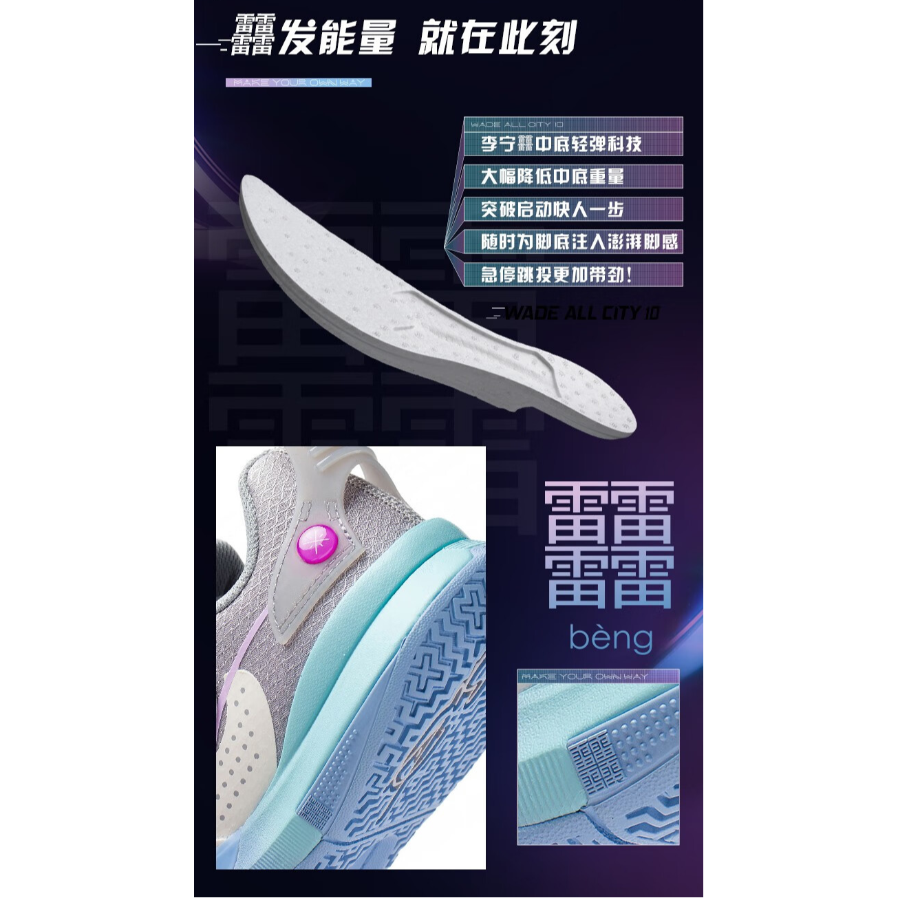 Li-Ning All City 10 V1 Ash/Pearl White - подошва