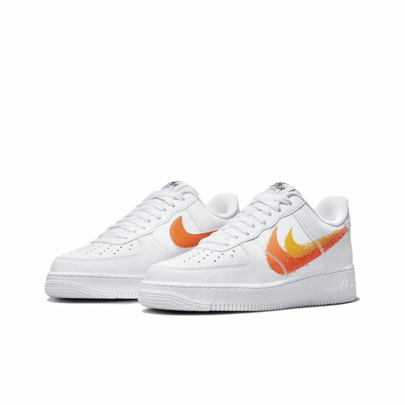 Nike Air Force 1 Low '07 Spray Paint Swoosh White Safety Orange - вид спереди