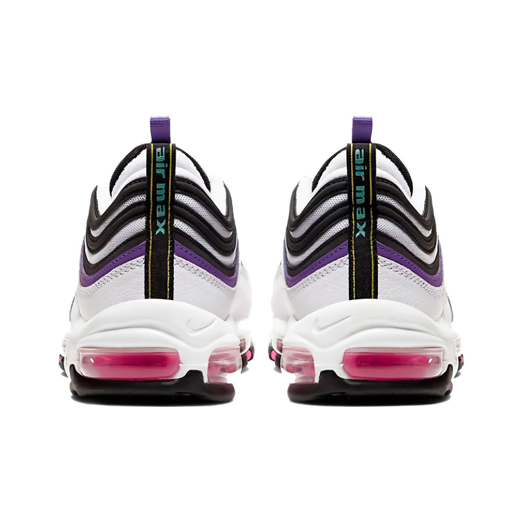 Nike Air Max 97 White Dynamic Yellow Violet — Aurora-Green Black - rear view
