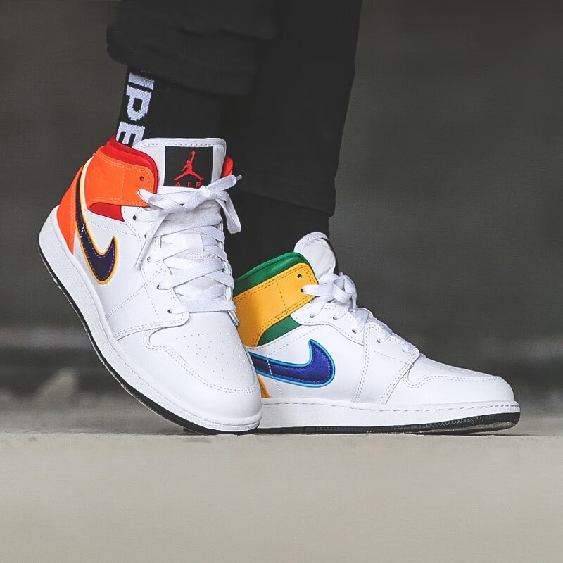 Jordan Air Jordan 1 Mid GS White Court Purple Teal - вид спереди