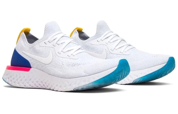 Nike Epic React Flyknit White Racer Blue Pink Blast - вид спереди